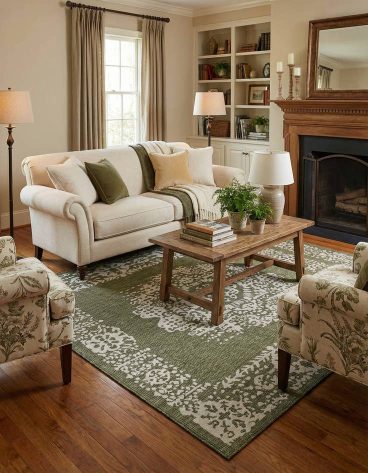 Detail image of 7' 10 x 7' 10  Washable Traditional Indoor / Outdoor Square Rug