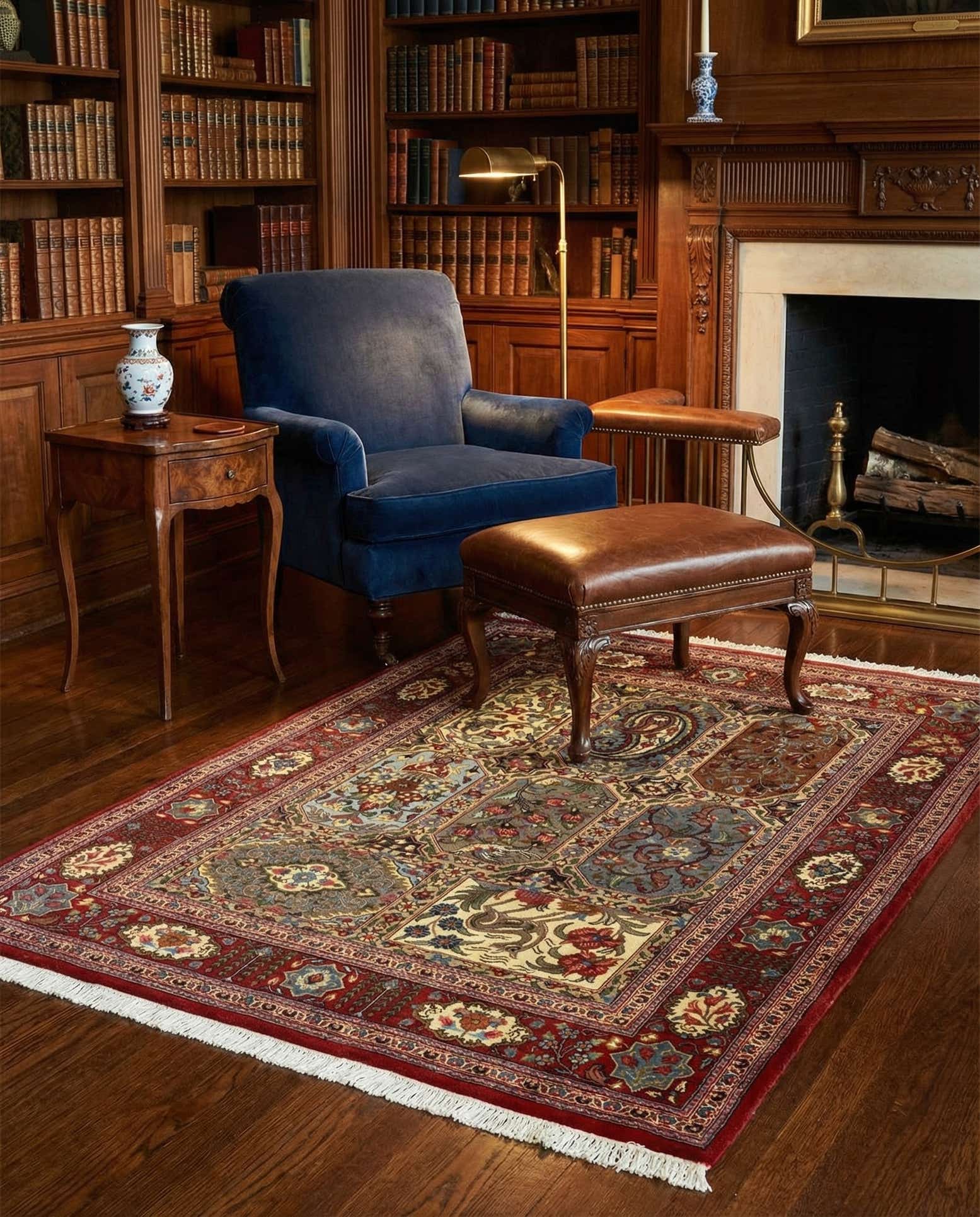 3' 7 x 5' 1 Hand Knotted Qom Persian Rug