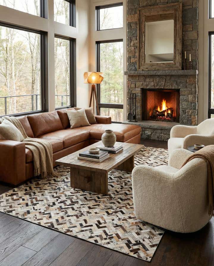 5' 2 x 8' Cowhide Leather Rug