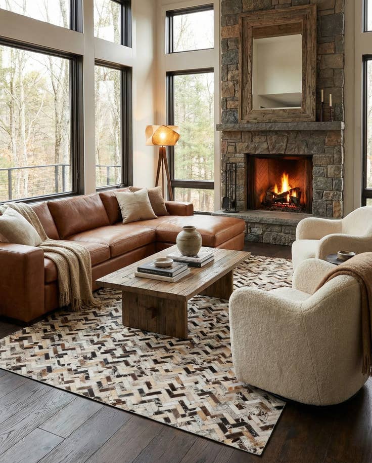 Detail image of 5' 2 x 8' Cowhide Leather Rug