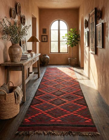 4' 6 x 14' 10 Hand Woven Kilim Fars Wool Runner Rug