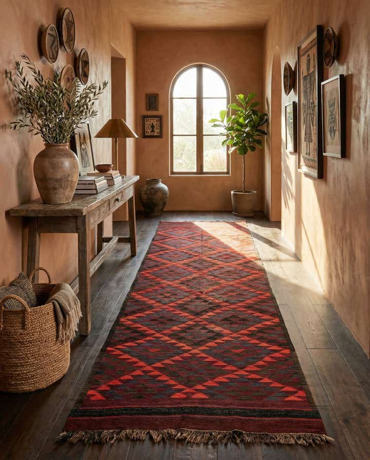 4' 6 x 14' 10 Hand Woven Kilim Fars Wool Runner Rug
