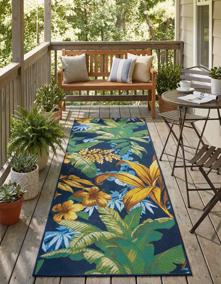 Detail image of 2' 7 x 5' 3  Washable Botanical Indoor / Outdoor Runner Rug