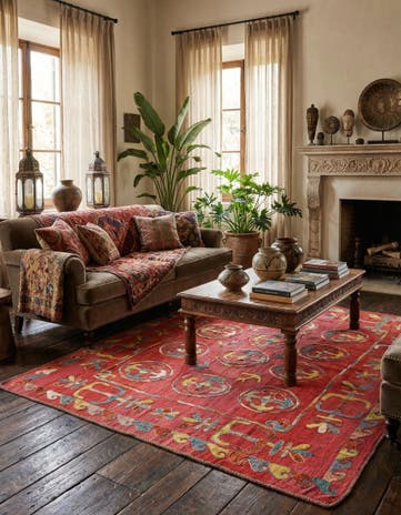 5' 7 x 6' 6 Hand Woven Kilim Suzani Wool Rug