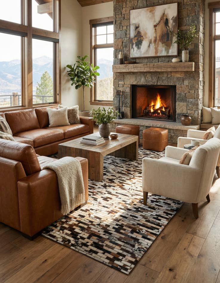 Detail image of 5' x 7' 10 Cowhide Leather Rug