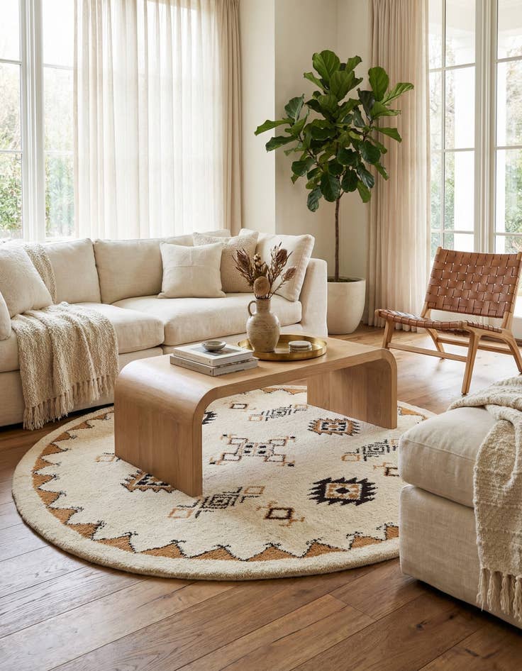 Detail image of 6' 6 x 6' 6  Hand Knotted Moroccan Wool Round Rug