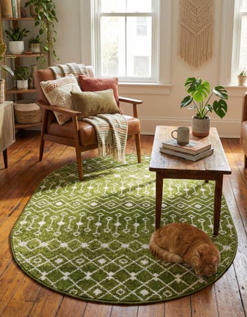 Green Moroccan Trellis Oval Rug