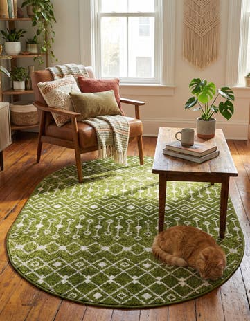 Green Moroccan Trellis Oval Rug