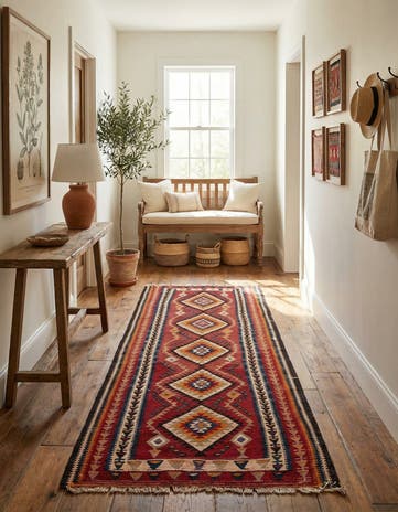 4' 5 x 9' 7 Hand Woven Kilim Fars Wool Runner Rug