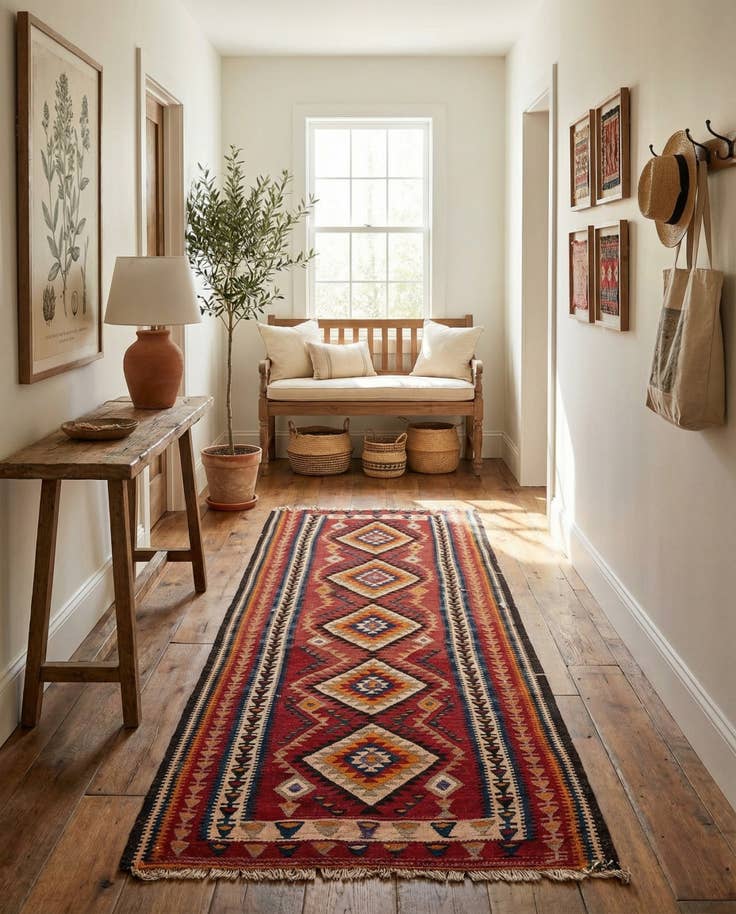 Detail image of 4' 5 x 9' 7 Hand Woven Kilim Fars Wool Runner Rug
