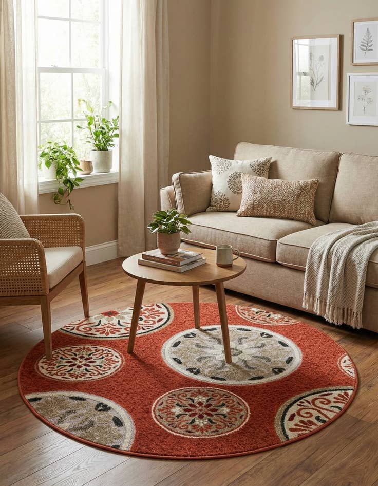 Detail image of 4' x 4'  Washable Modern Indoor / Outdoor Round Rug