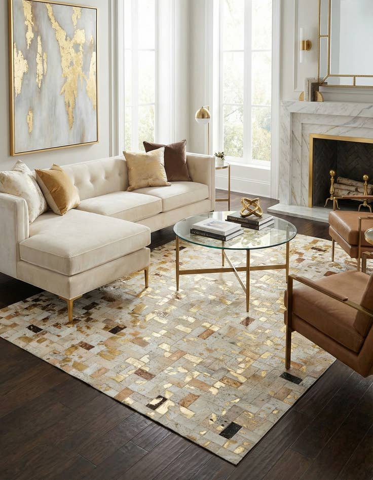 Detail image of 5' 1 x 8' 1 Cowhide Stocks Rug