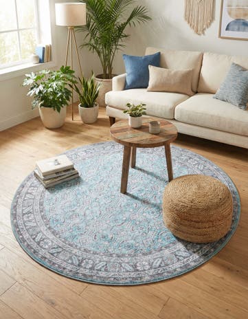 Blue Washable Timeless Round Rug