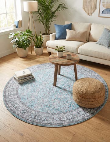 Blue Washable Timeless Round Rug