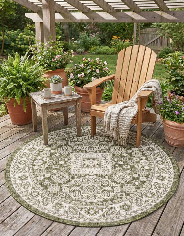 Detail image of 4' x 4'  Washable Aztec Indoor / Outdoor Round Rug