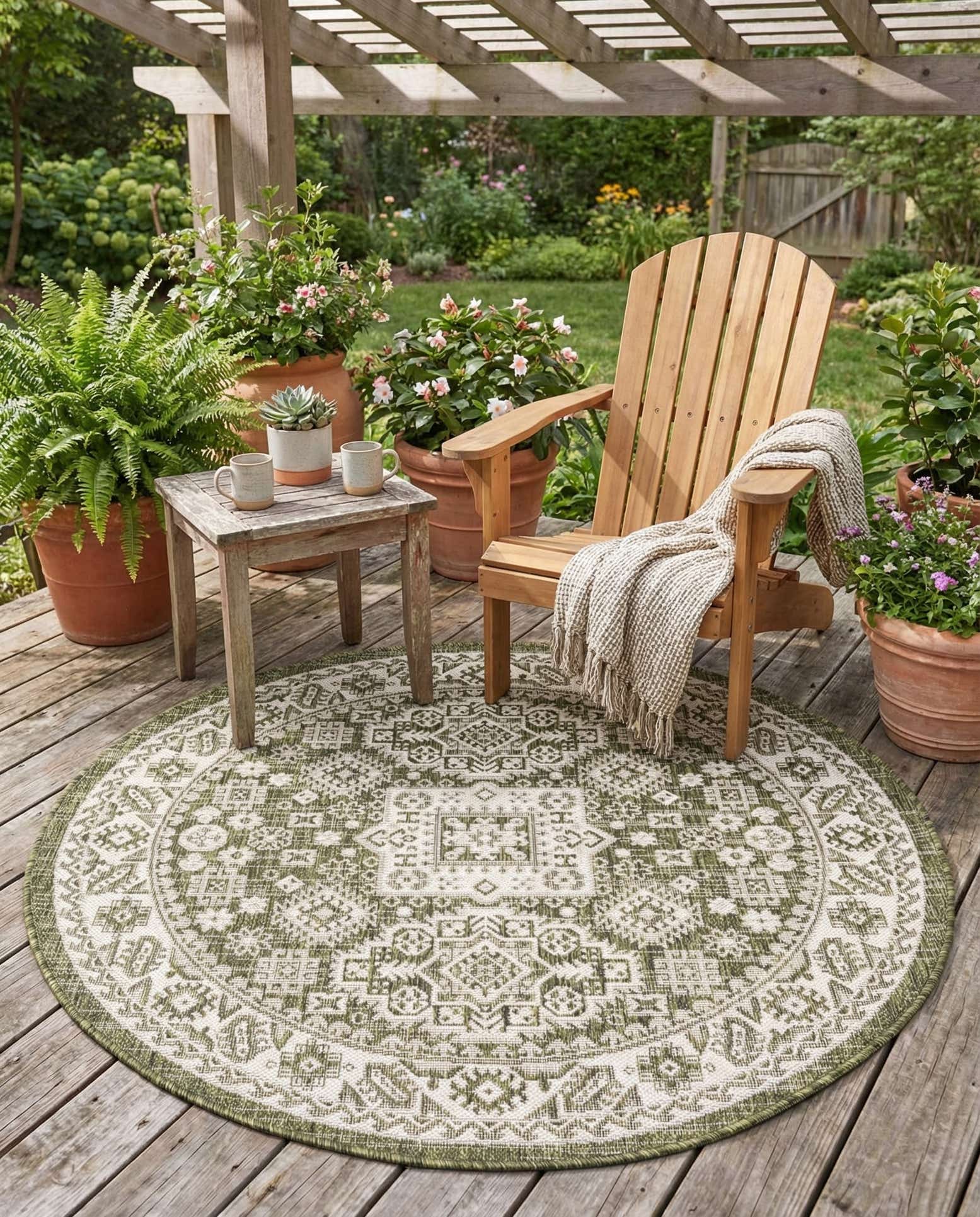 4' x 4' Easy-Clean Aztec Indoor / Outdoor Round Rug