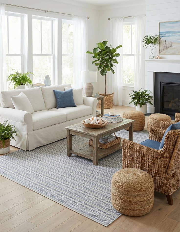 Detail image of 10' x 14'  Washable Striped Indoor / Outdoor Rug