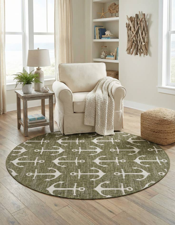 Detail image of 7' 10 x 7' 10  Washable Coastal Indoor / Outdoor Round Rug