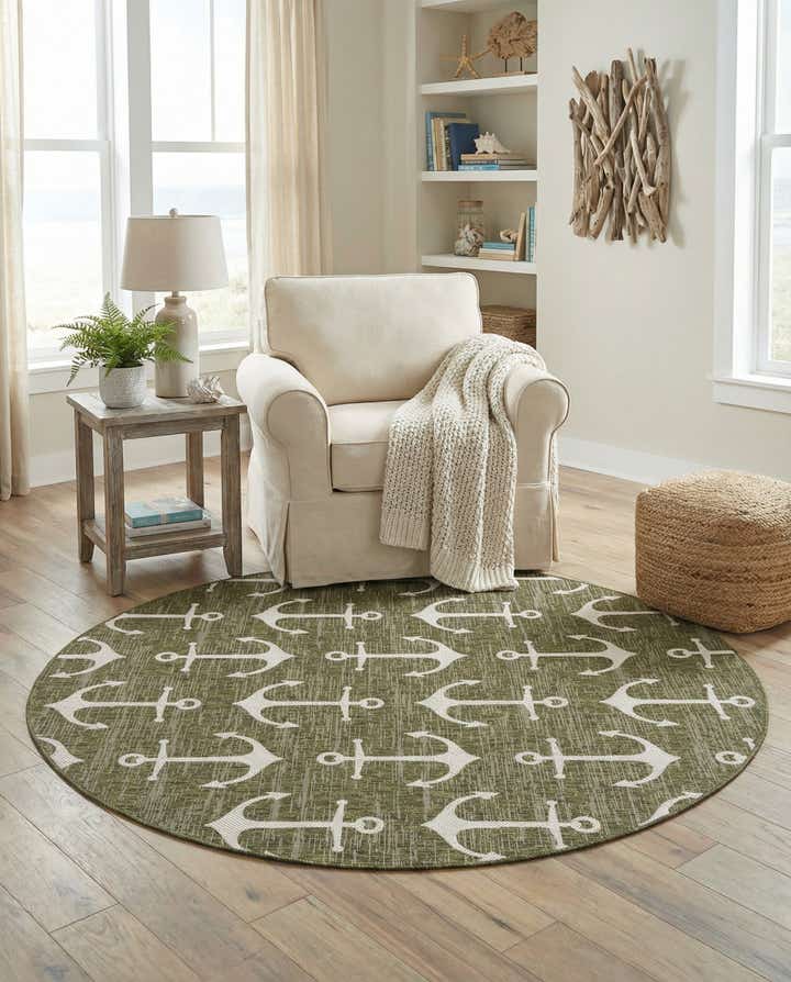 7' 10 x 7' 10 Easy-Clean Coastal Indoor / Outdoor Round Rug