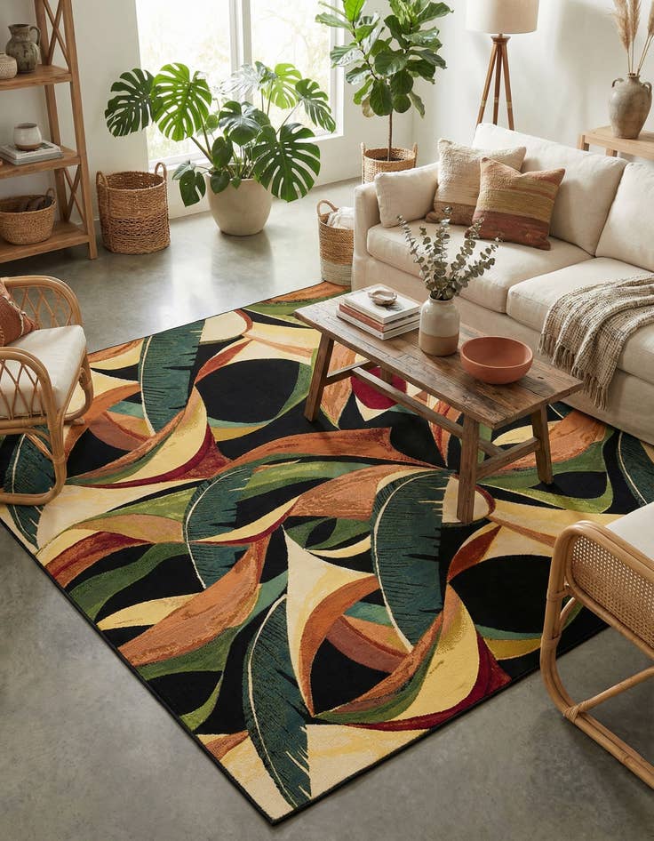 Detail image of  7' 10 x 11'  Washable Botanical Indoor / Outdoor Rug