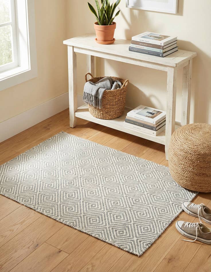 Detail image of  2' x 3' 1  Hand Woven Geo Trellis Flatweave Rug