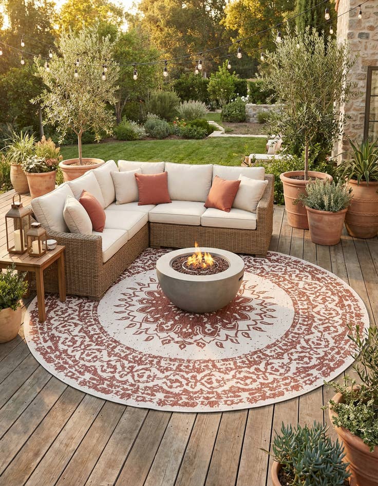 Detail image of  13' x 13'  Washable Traditional Indoor / Outdoor Round Rug