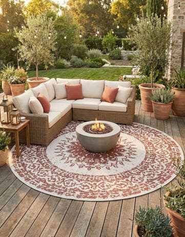 13' x 13' Easy-Clean Traditional Indoor / Outdoor Round Rug