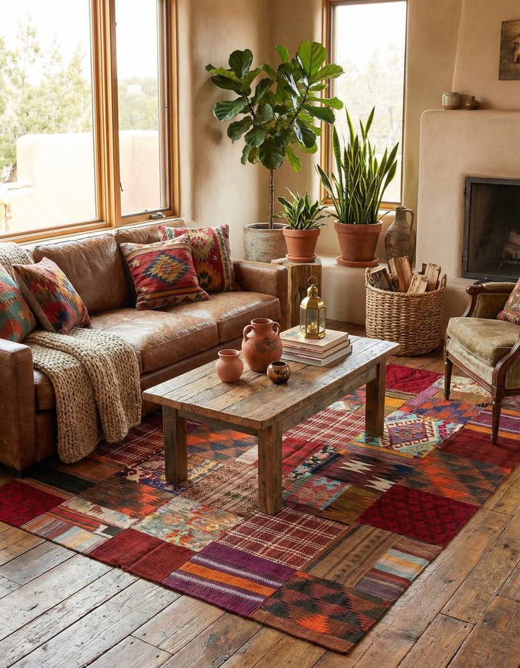 Detail image of 5' 9 x 8'  Hand Woven Kilim Patchwork Wool Rug