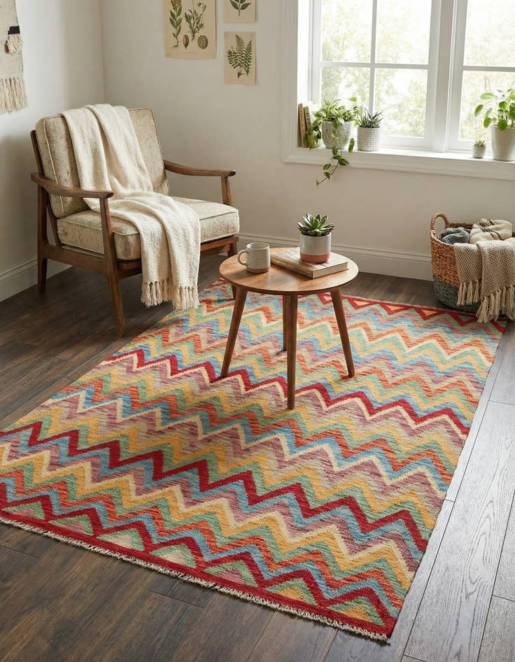 Detail image of 4' 5 x 6'  Hand Woven Kilim Maymana Wool Rug