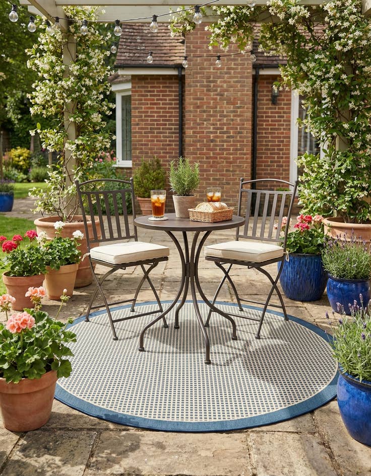Detail image of 5' x 5' Easy-Clean Border Indoor / Outdoor Round Rug