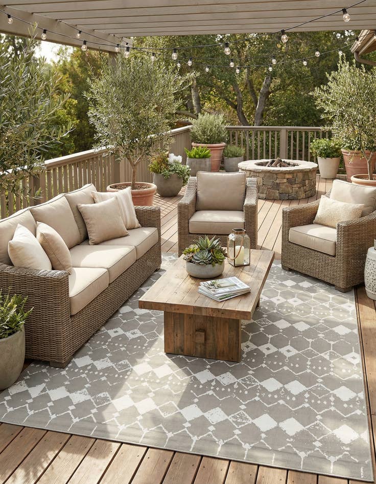 Detail image of 9' x 12' Easy-Clean Trellis Indoor / Outdoor Rug