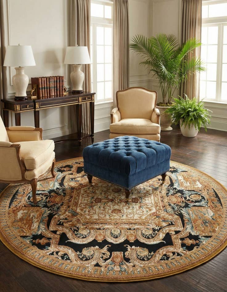 Detail image of 10' x 10'  Washable Traditional Indoor / Outdoor Round Rug