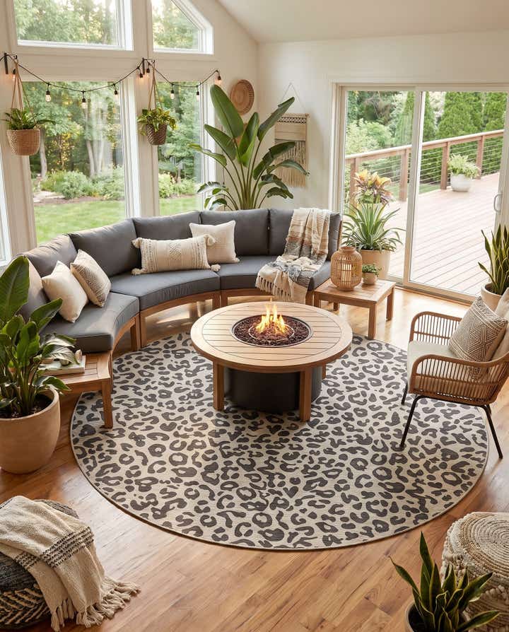13' x 13' Easy-Clean Safari Indoor / Outdoor Round Rug