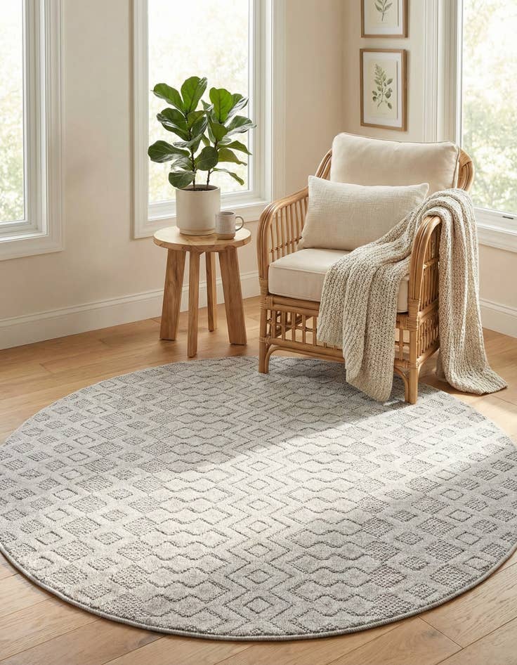 Detail image of 5' 3 x 5' 3  Washable Trellis Textured Indoor / Outdoor Round Rug