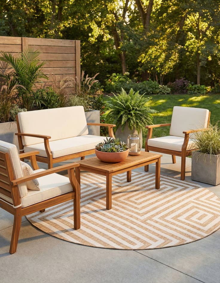 Detail image of 7' 10 x 7' 10  Washable Modern Indoor / Outdoor Round Rug