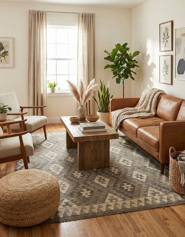 5' 2 x 6' 7 Hand Woven Kilim Maymana Wool Rug