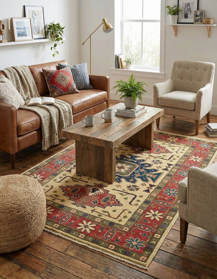 Detail image of 4' 3 x 6'  Hand Knotted Kazak Rug