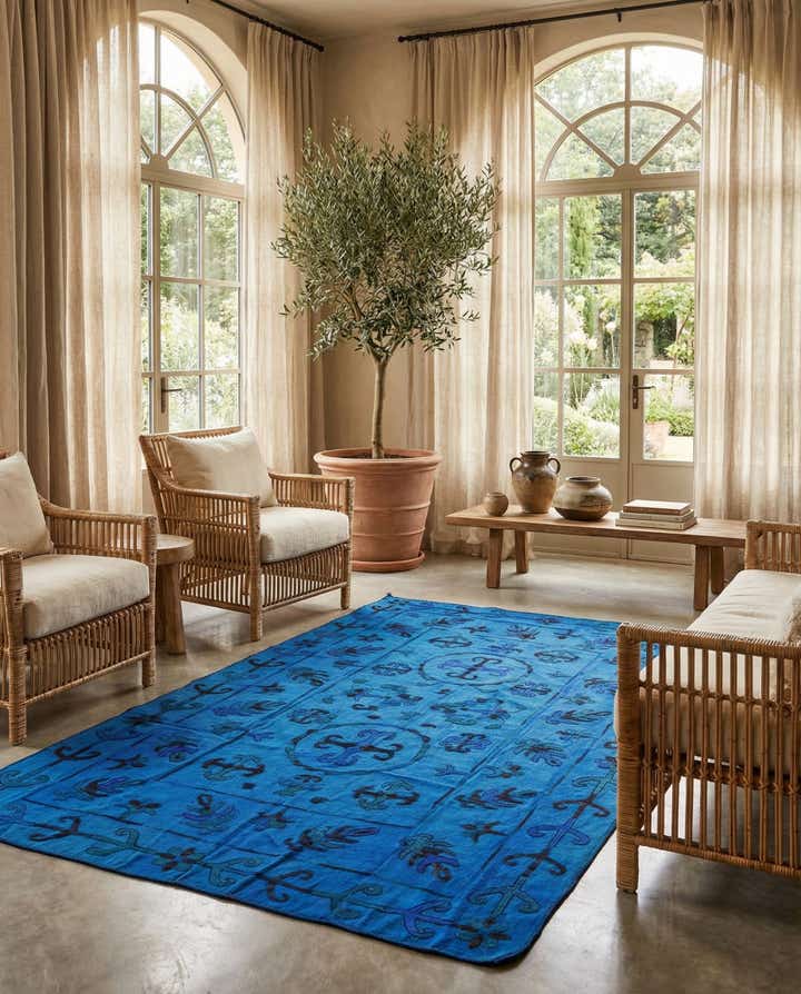 6' 4 x 9' 2 Hand Woven Kilim Suzani Wool Rug
