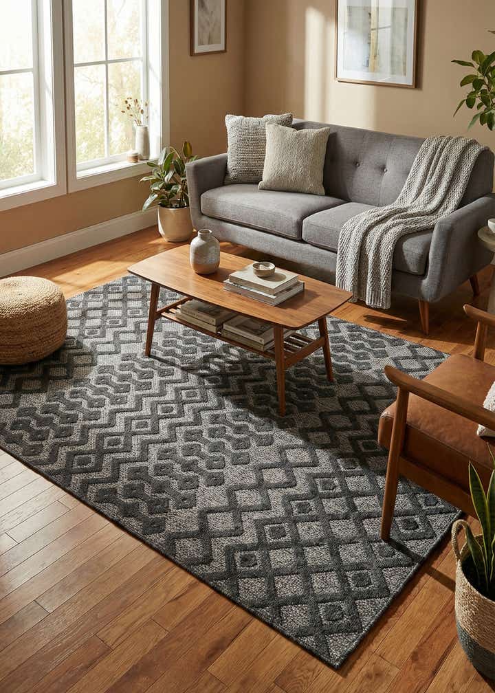 6' x 9' Easy-Clean Trellis Textured Indoor / Outdoor Rug