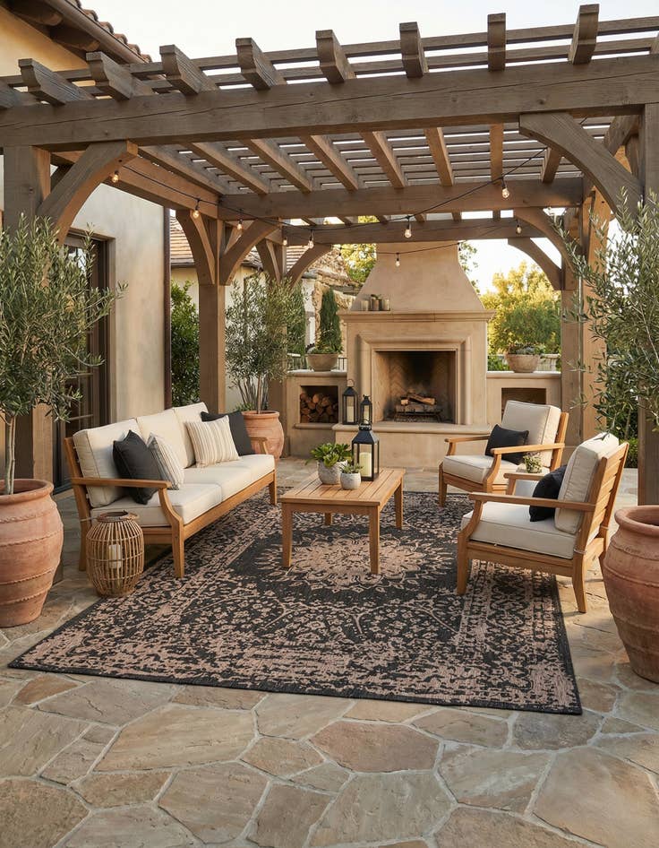 Detail image of 10' x 14'  Washable Traditional Indoor / Outdoor Rug