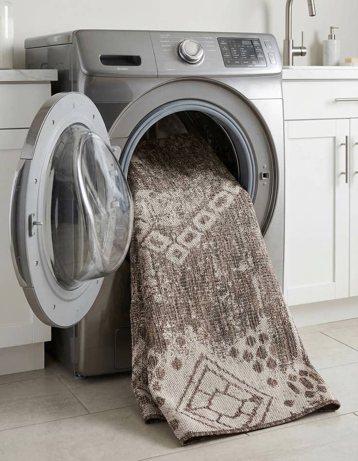 Detail image of 5' 3 x 5' 3  Washable Bohemian Indoor / Outdoor Square Rug