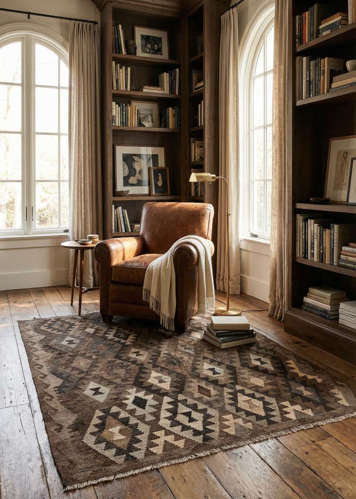 5' 2 x 6' 6 Hand Woven Kilim Maymana Wool Rug