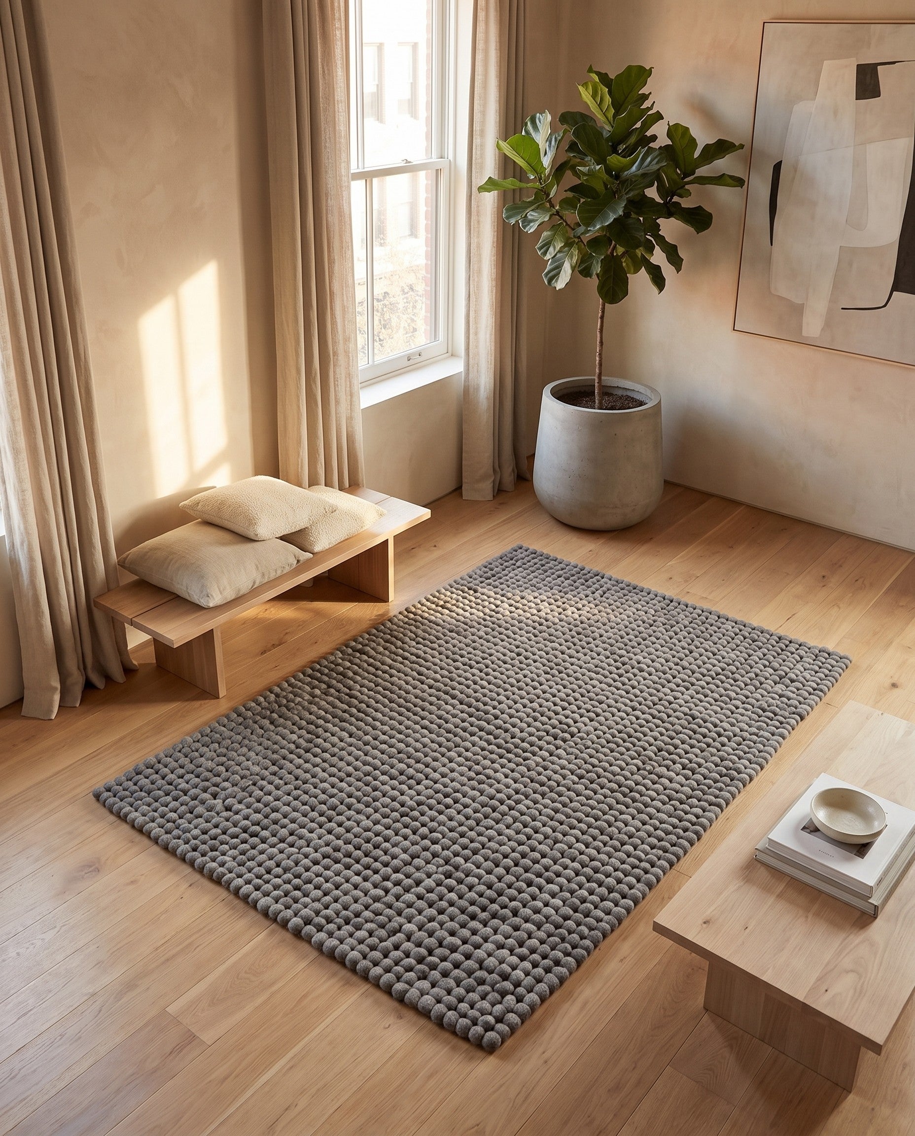 4' 1 x 6' 1 Felt Ball Wool Rug