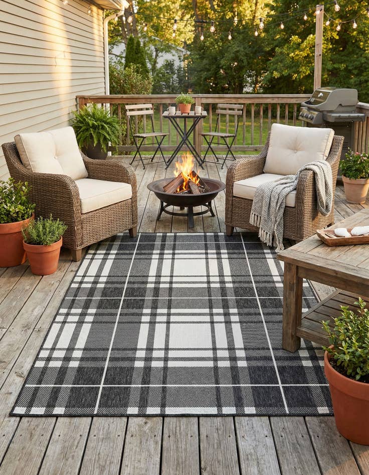 Detail image of 5' 3 x 7'  Washable Checkered Indoor / Outdoor Rug