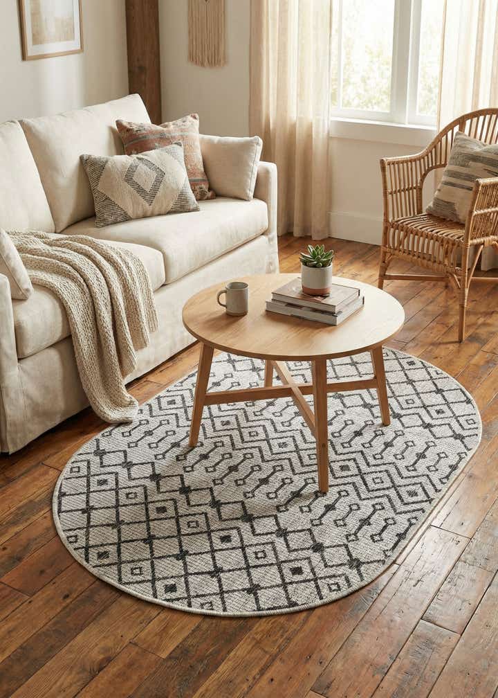 3' x 5' 3 Easy-Clean Trellis Indoor / Outdoor Oval Rug