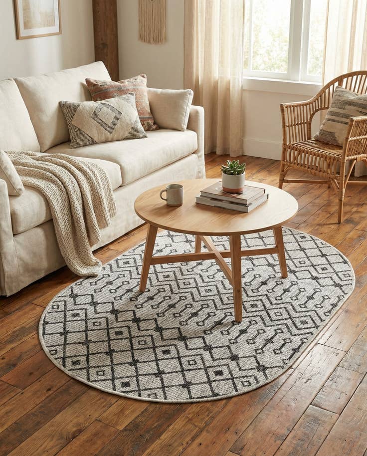 Detail image of 3' x 5' 3 Easy-Clean Trellis Indoor / Outdoor Oval Rug