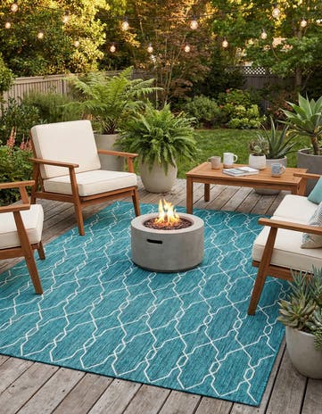 Teal Easy-Clean Lattice Indoor / Outdoor Rug