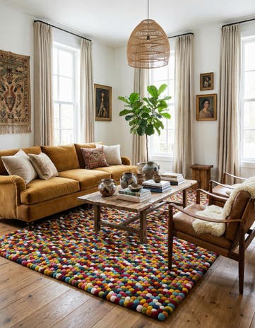 7' 1 x 10' Felt Ball Wool Rug