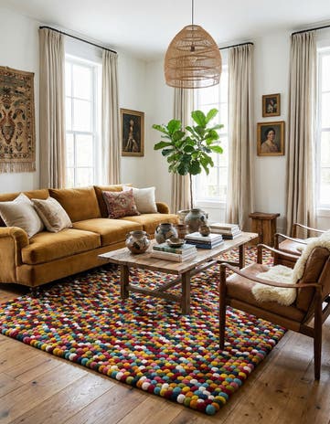 7' 1 x 10' Felt Ball Wool Rug