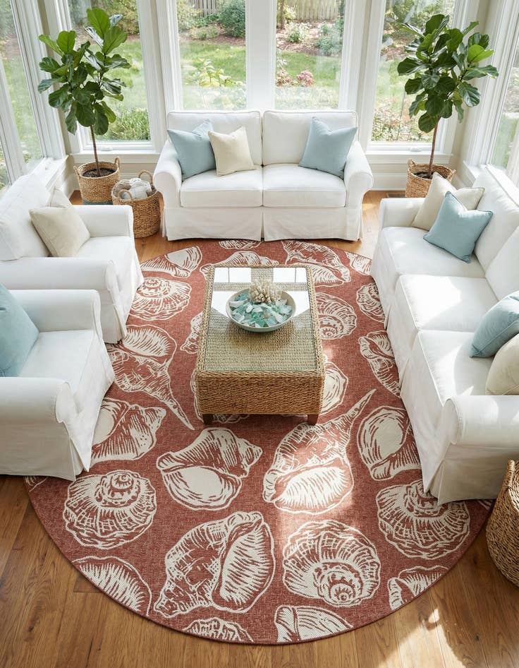 Detail image of  12' x 12'  Washable Coastal Indoor / Outdoor Round Rug